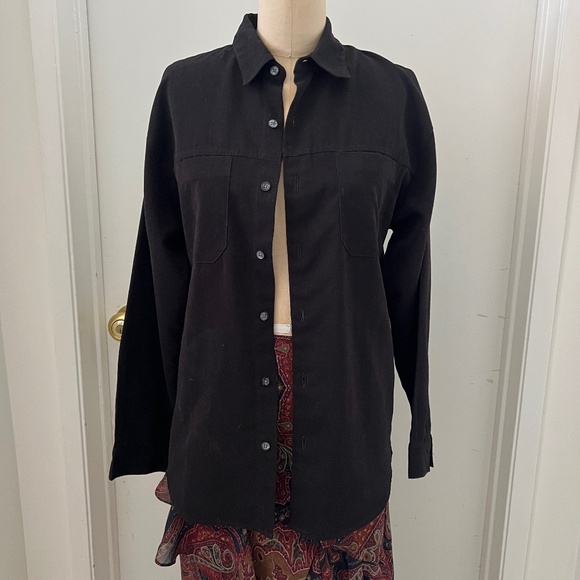 Y2K Black Velvety Claiborne Button Up Top - Picture 1 of 7
